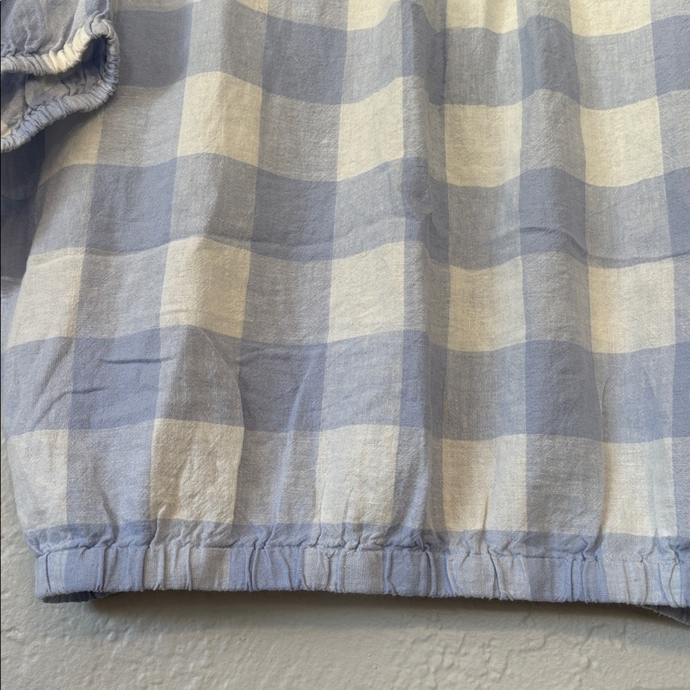 Madewell Light Blue and White Gingham Plaid Short Sleeve Open Back Top M - Picture 4 of 8